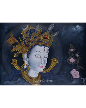 White Tara Female Buddha Of Compassion & Healing Nepali Paubha Print