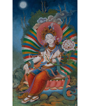 White Tara Goddess Buddhism Thangka Print For Prayers