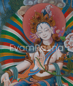 White Tara Goddess Buddhism Thangka Print For Prayers | The Female Buddha Art Canvas