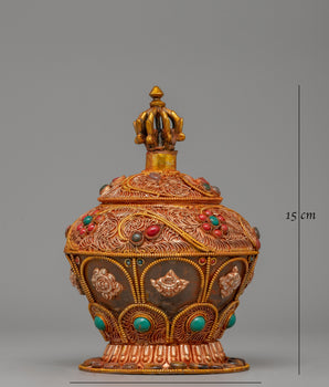 Crystal Dhupur Rice Pot | Handcrafted Copper Pot with Filigree and Gold Plating
