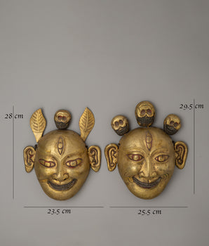 Handcrafted Gold-Plated Tibetan Mask Set | Symbol of Buddhist Wisdom and Protection