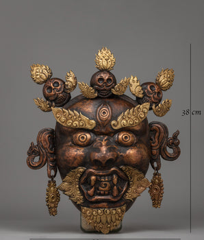 Wrathful Copper Bhairav Mask | Traditional Handmade Sculpture for Home or Temple Decor