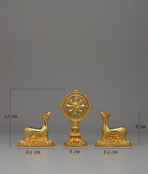 Dharma Wheel and Pair Of Deer | Traditional Buddhist Decor for Peaceful Spaces