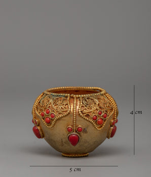Copper Bowl with Filigree & Coral Stones | Symbol of Elegance and Tradition