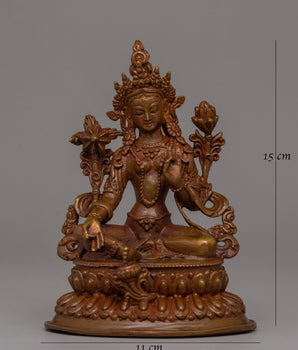Green Tara Statue in Oxidized Copper | Spiritual Home Decor