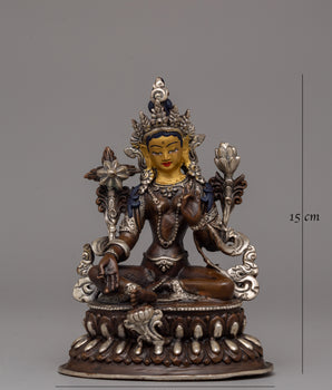 Silver-Plated Green Tara Statue | Meditation and Spiritual Decor\