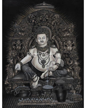 majestic-kubera-god-of-wealth-a-modern-charcoal-thangka-depiction