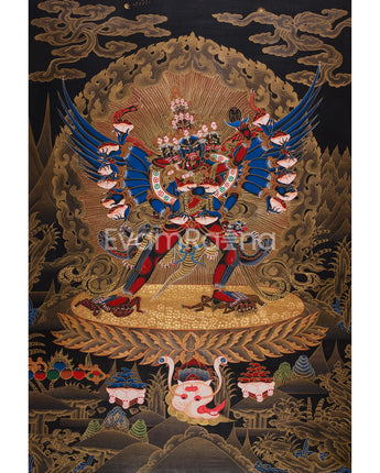 Chemchok Heruka with Consort | Wrathful Tibetan Deity Thangka of Wisdom and Transformation