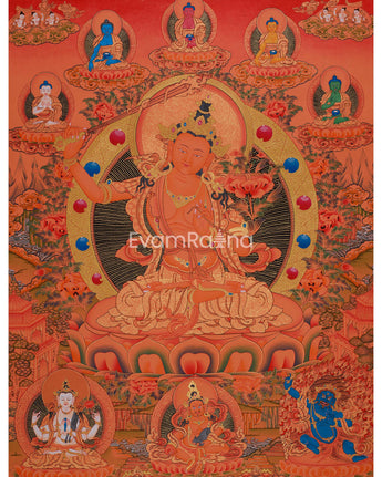 Manjushri with Five Buddhas & Bodhisattvas