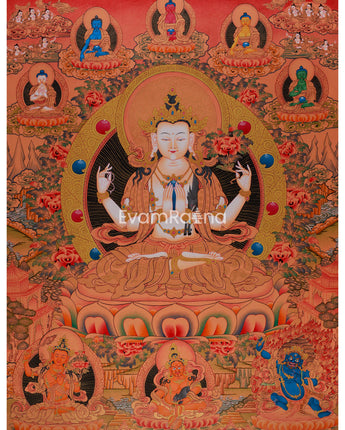 Chenrezig with Five Buddhas and Bodhisattvas