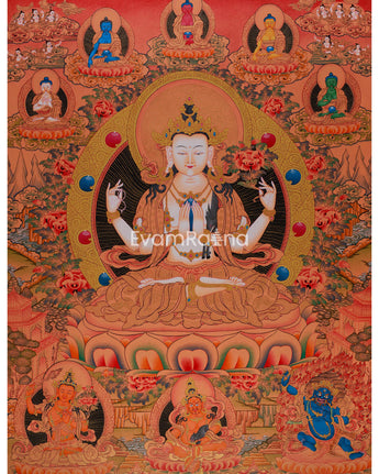 Chenrezig with Five Buddhas and Bodhisattvas