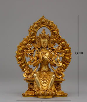 Handcrafted Copper Maitreya Buddha Seated In Throne | Spiritual Shrine, Home Decor