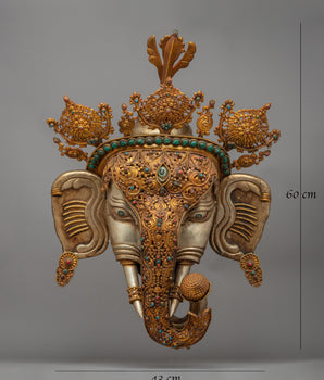 Gold Plated Elephant Headed Deity Mask | Tibetan Craft