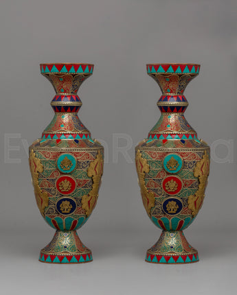 Handcrafted Brass Flower Vase Pair