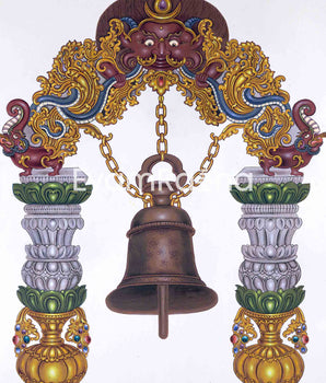 Traditional Bell Art Print For Room Decoration | Newari Paubha Print For Wall Hanging, Room Decor