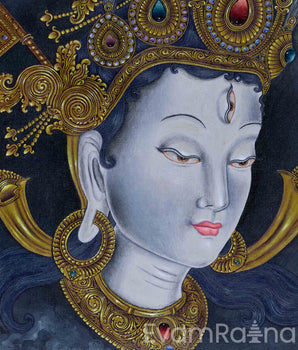 White Tara Female Buddha Of Compassion & Healing Nepali Paubha Print | Large Asian Canvas Print