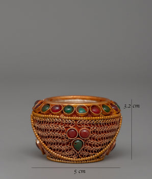 Golpa Ritual Offering Bowl | Handcrafted Tibetan Copper Alms Bowl with Filigree Work