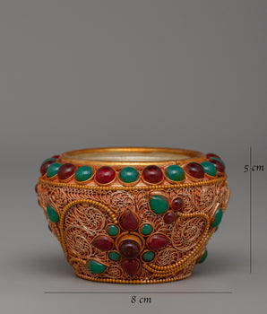 Tibetan Golpa Bowl with coral | Buddhist Sacred Decor