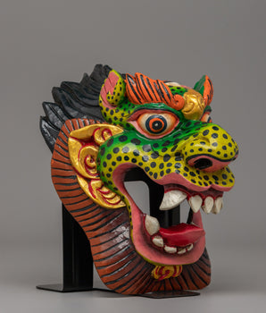 Traditional Snow Lion Mask | Hand-Painted Wooden Mask for Collectors