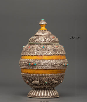 Handcrafted Rice Pot With Silver Plating | Ritual Offering Vessel