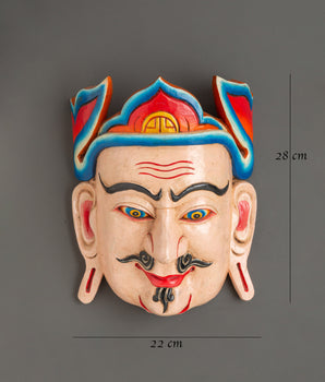 Hand-Carved Padmasambhava Mask | Traditional Tibetan Guru Rinpoche Wall Art