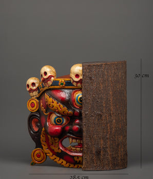 Tibetan Half Bhairav Wooden Mask | Hand-Carved Buddhist Altar Decor