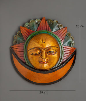 Half Sun and Moon Hand-carved Mask | Unique Mask for Home & Meditation Space