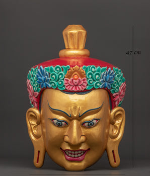 Guru Rinpoche Mask Wall Hanging | Wooden Handcrafted Face Mask Wall Art