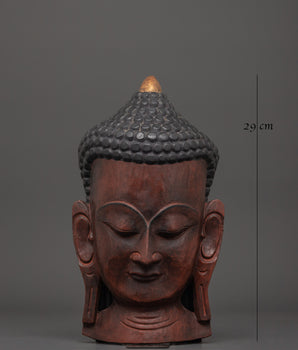 Buddha Head Wall Hanging Mask | Handcrafted Wooden Buddha Head Wall Art