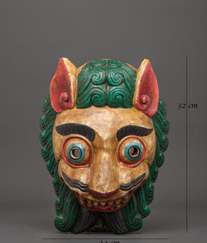 Snow Lion Mask Wall Hanging | Tibetan Symbol of Strength and Courage