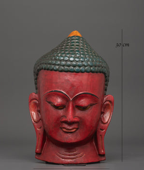 Buddha Red Wooden Wall Hanging Mask | Symbol of Serenity and Enlightenment