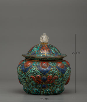 Tibetan Ceremonial Rice Pot | Buddhist Offering Bowl for Meditation Spaces