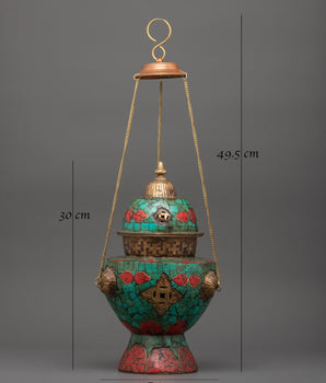 Tibetan Hanging Sacred Incense Burner | Buddhist Ritual Decor for Altar Use