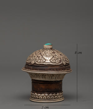 Brocade Thangka Stick Cap | Handcrafted Wooden Body with Silver and Turquoise