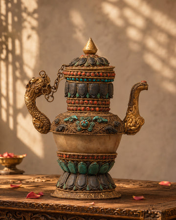 Decorative Handcrafted Teapot | Gemstone & Crystal Copper Teapot