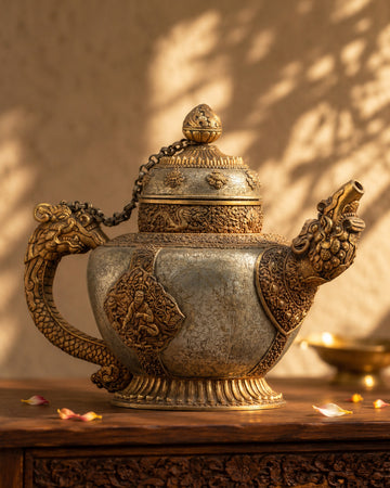 Exquisite Silver Tea Pot | Handmade with 24K Gold
