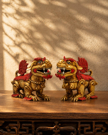 Traditional Decorative Lion Set | Handcrafted Copper Lion Figurines