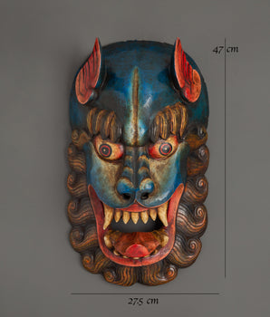 Snow Lion Wooden Wall Hanging | Tibetan Guardian Mask