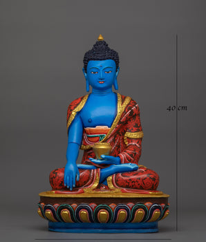 Handcrafted Blue Shakyamuni Buddha | Sacred Tibetan Buddha Sculpture