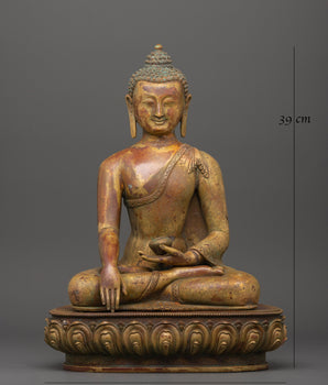 Tranquil Shakyamuni Buddha in Bhumisparsha Mudra | Gold-Plated Copper