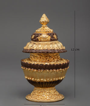 Gold Plated Tibetan Copper Rice Pot | Handcrafted Tibetan Buddhist Artwork