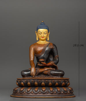 Shakyamuni Buddha Tibetan Buddhist Statue | Oxidized Copper Body with Gold Plating