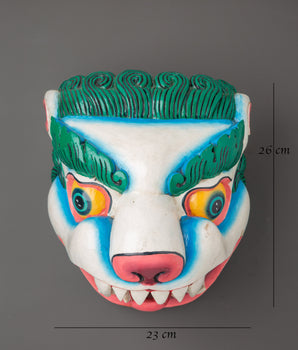 Hand-Painted Foo Dog Mask | Wooden Guardian Lion Decor