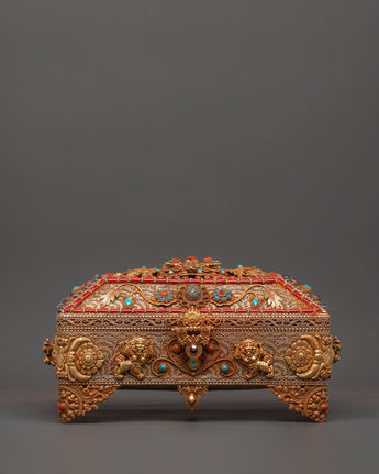 Tibetan Treasure Box with Turquoise and Coral