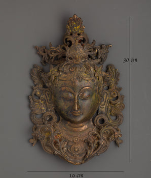 Green Tara Brass Wall Hanging | Sacred Face Mask for Altar or Home