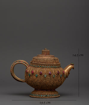 Copper Teapot with Electro Gold & Silver Plating | Buddhism Sacred Decorative Pot
