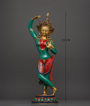Maya Devi Brass Statue | Brass Sculpture with Turquoise & Coral Inlay