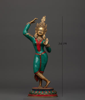 Maya Devi brass statue with Turquoise | Sacred Feminine Art