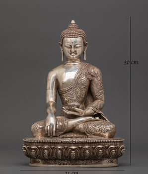 Pure Silver Shakyamuni Buddha Statue | Handcrafted Spiritual Decor