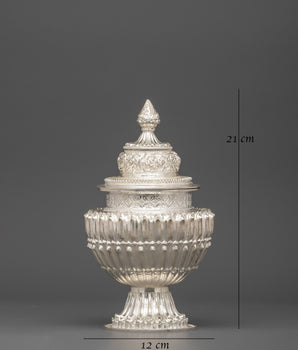 98% Silver Rice Pot for Ritual Offering | Handcrafted Sacred Buddhist Altar Vessel